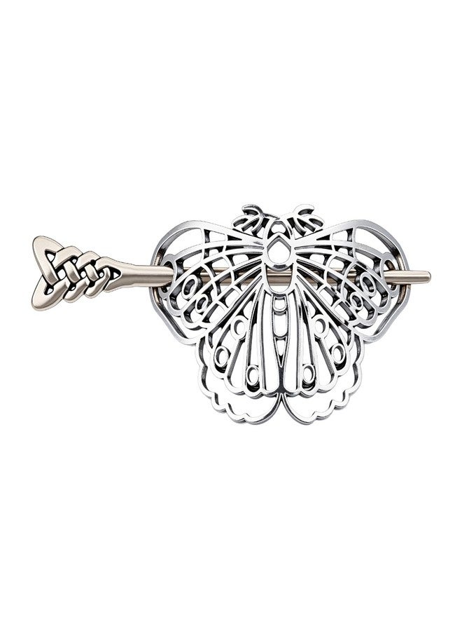 NICENEEDED Medieval Butterfly Hollow Hairpin, Vintage Antique Silver Gothic Celtic Hair Barrettes, Metal Hair Accessory for Women Party Graduation Bride - Image 1